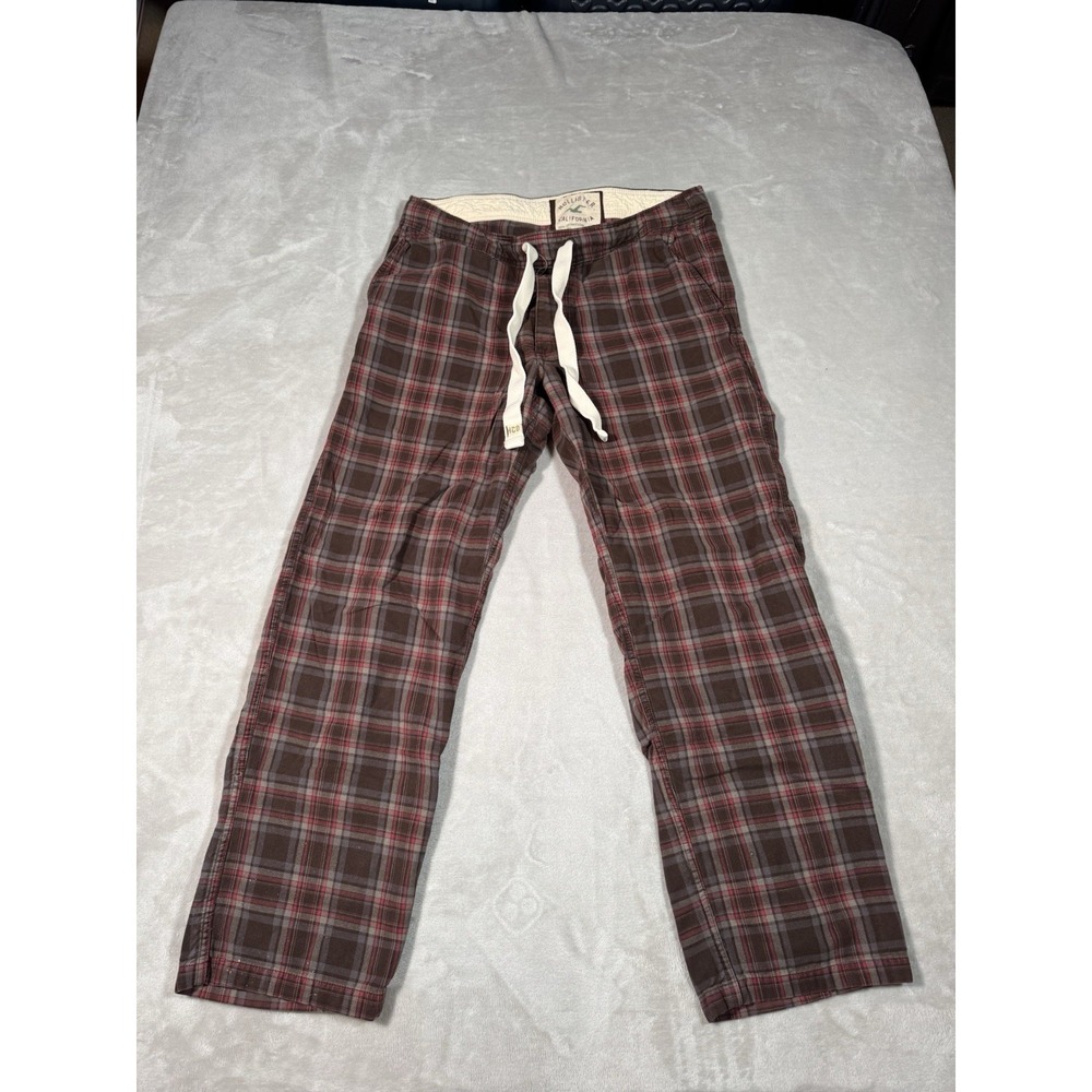 Vintage Hollistor Drawstring Pajama Pants Womens Medium Brown Red Plaid Rare